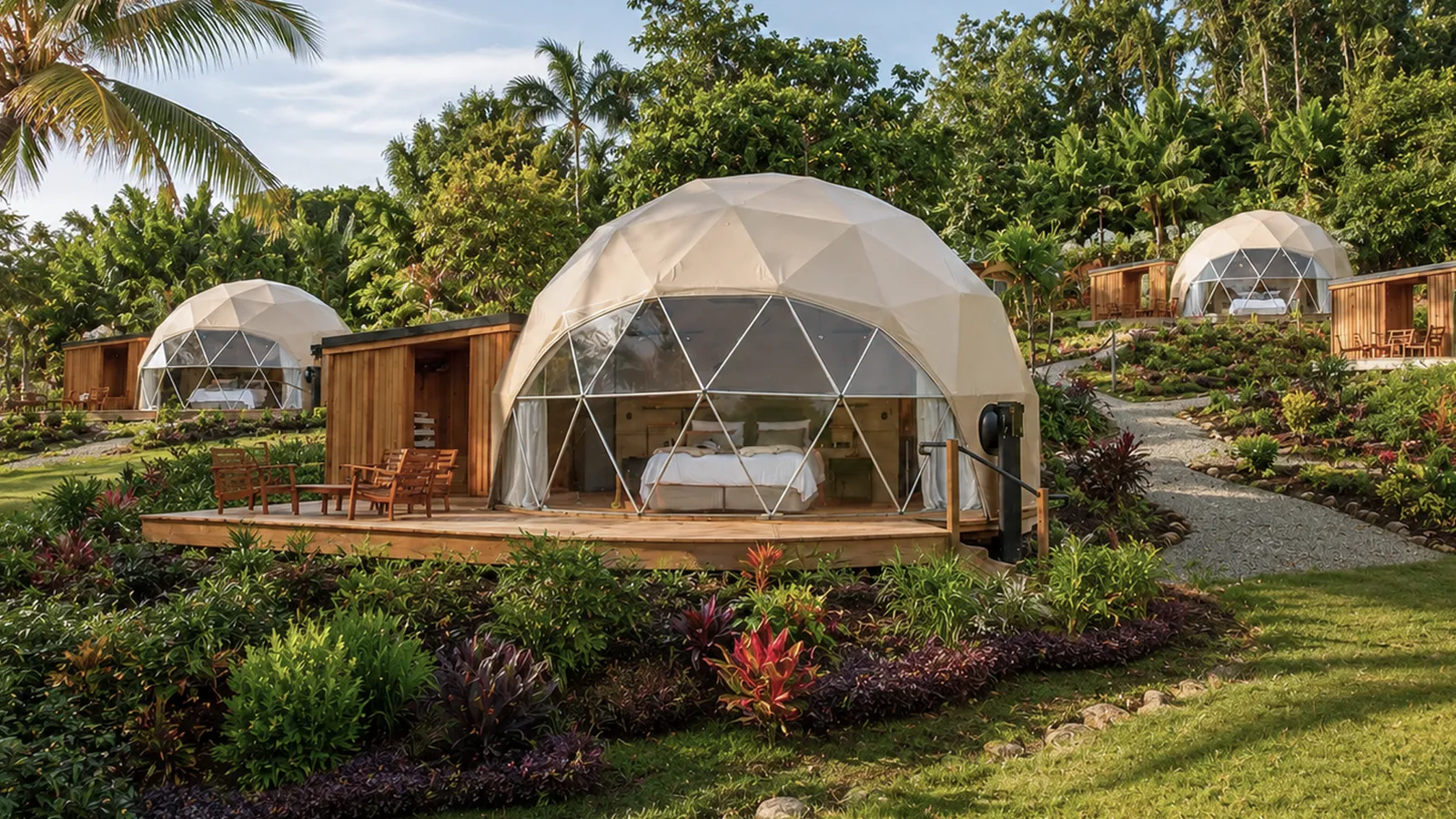 Aria glamping dome in a backyard