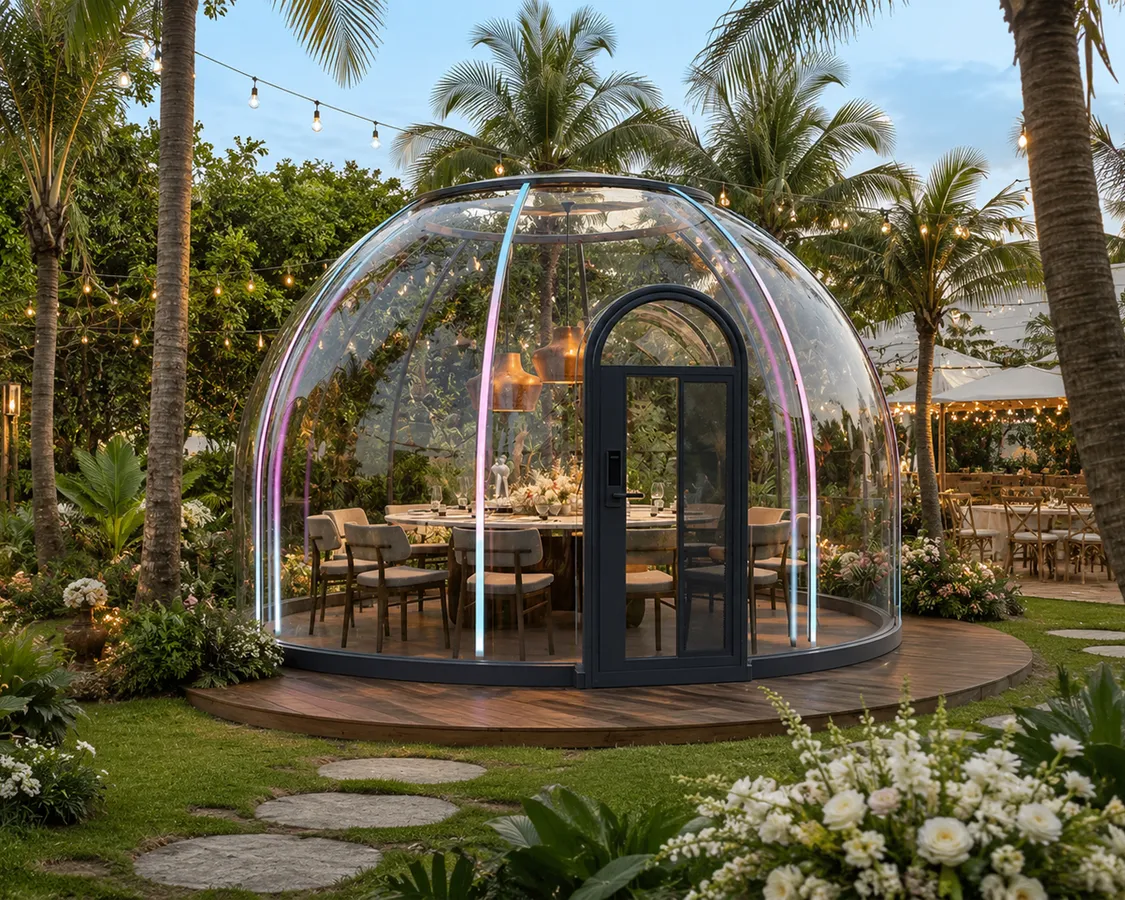 Haven bubble dome in a garden