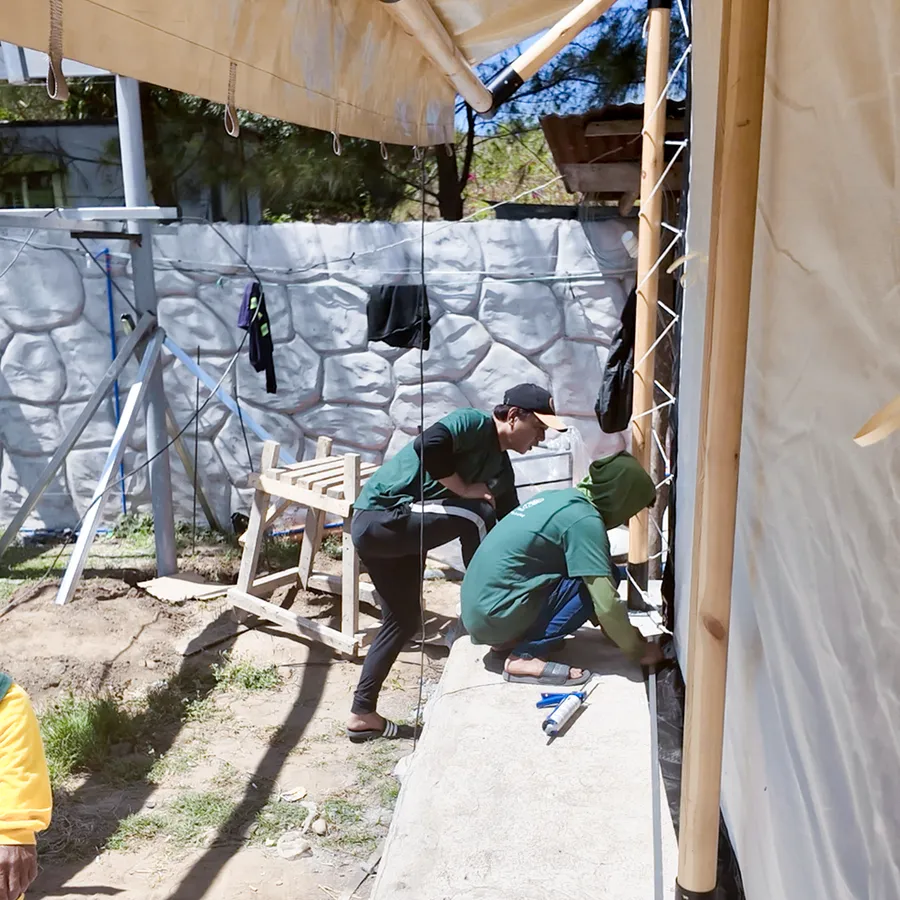 A Solora glamping structure being assembled in Zambales