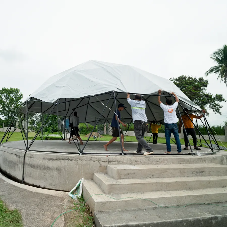 A Solora glamping dome being installed in Batangas