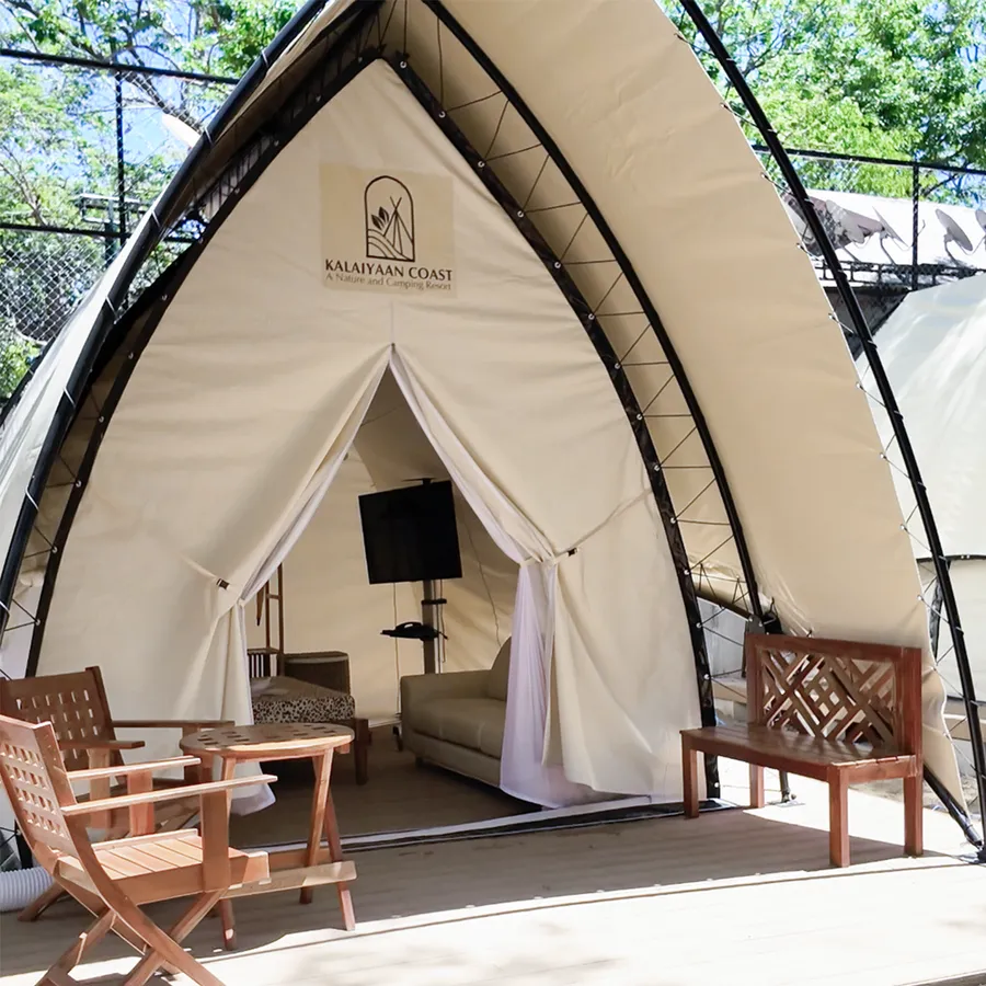 Interior of a Solora glamping tent at Batangas Kalaiyaan