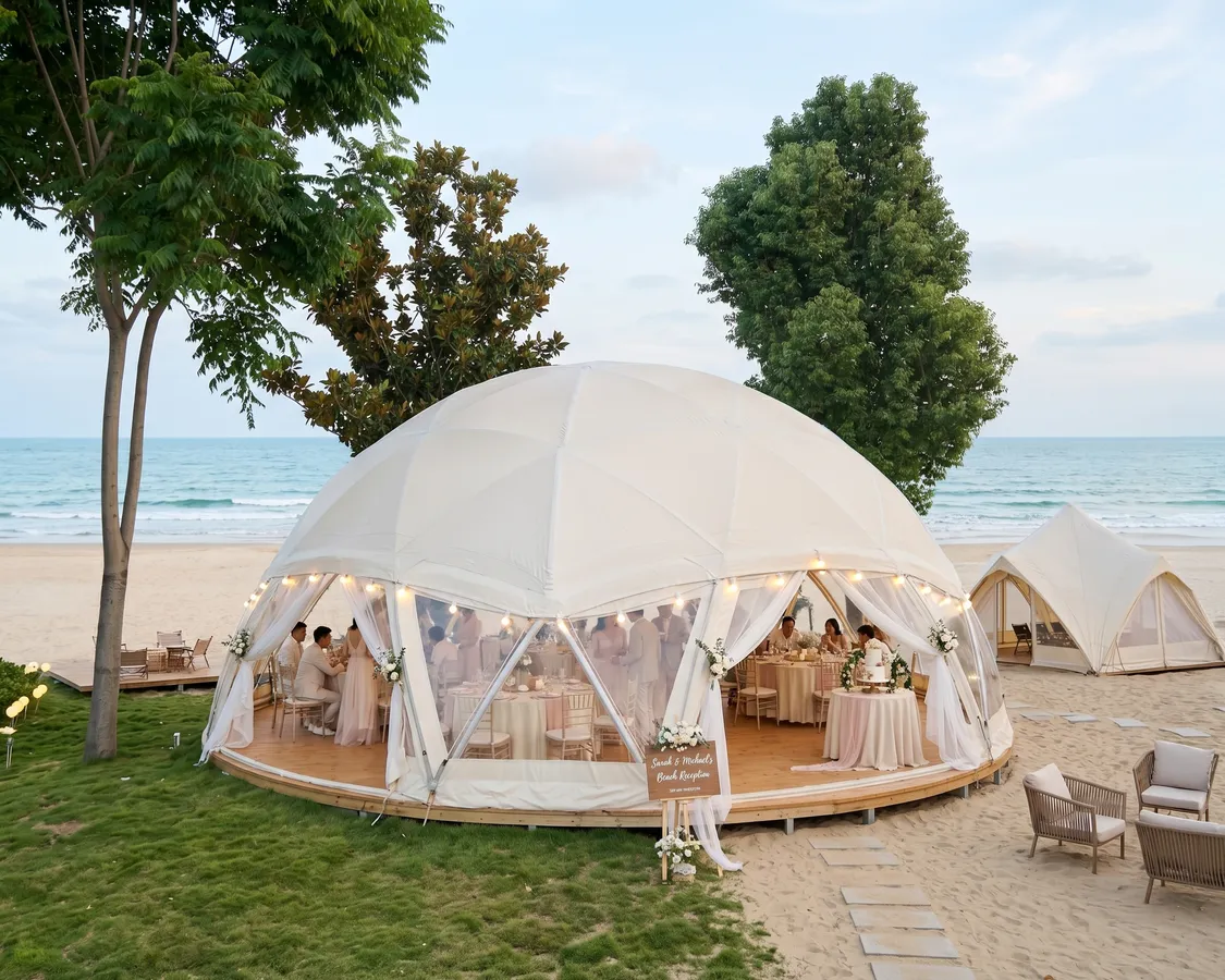 A SOLORA event dome prepared for a wedding celebration