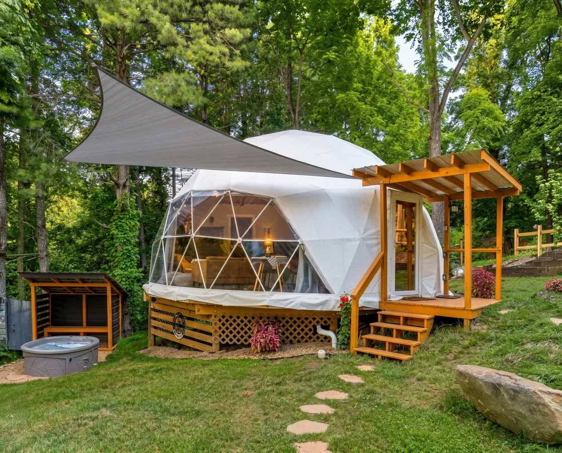 Nova glamping dome in a backyard