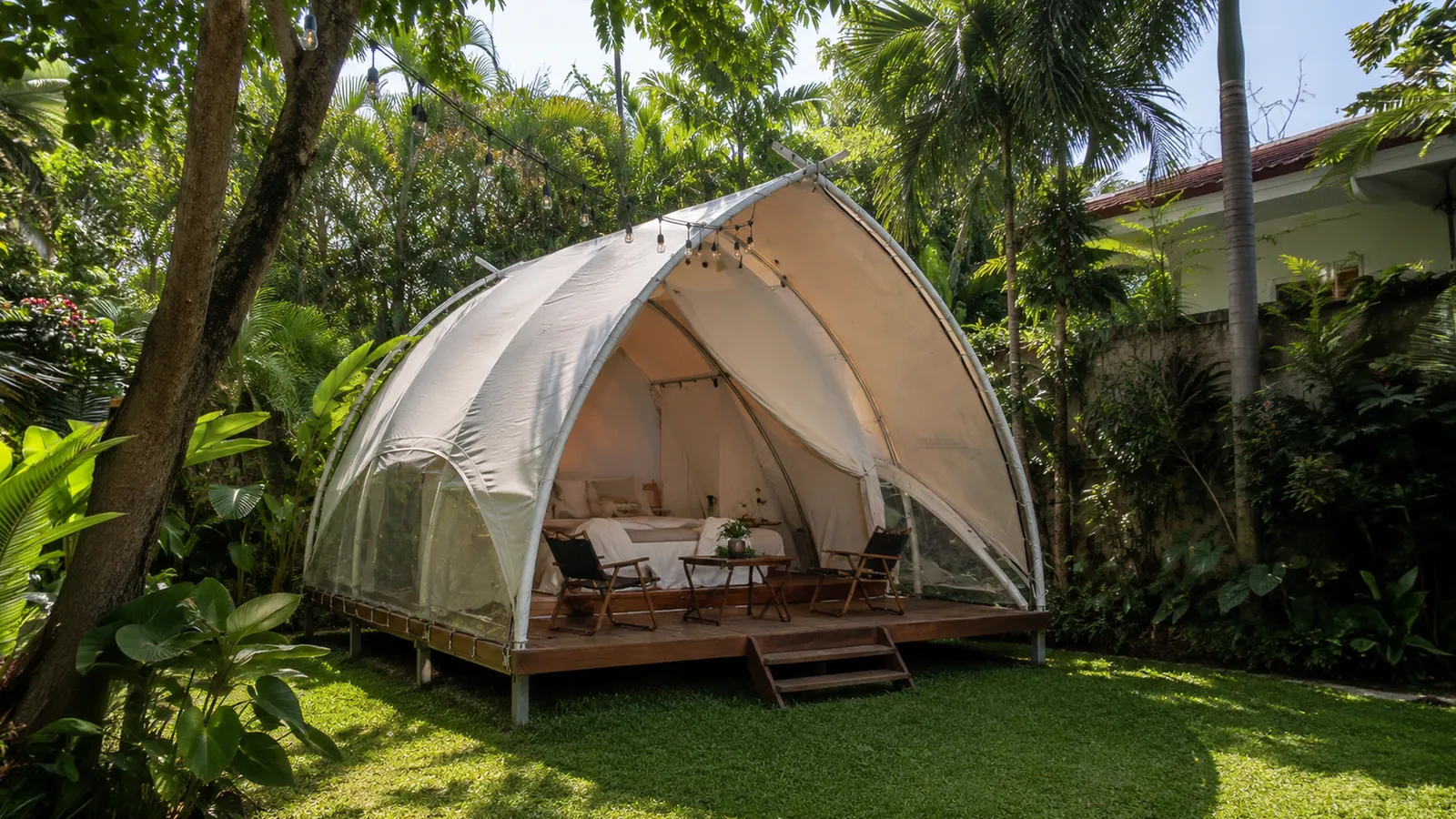 Vista glamping tent in a backyard